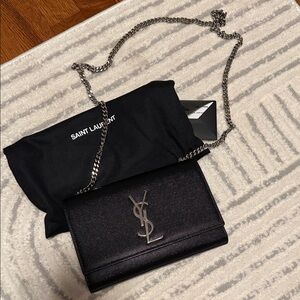 Saint Laurent Black Crossbody Kate small in Grain de Poudre Nero